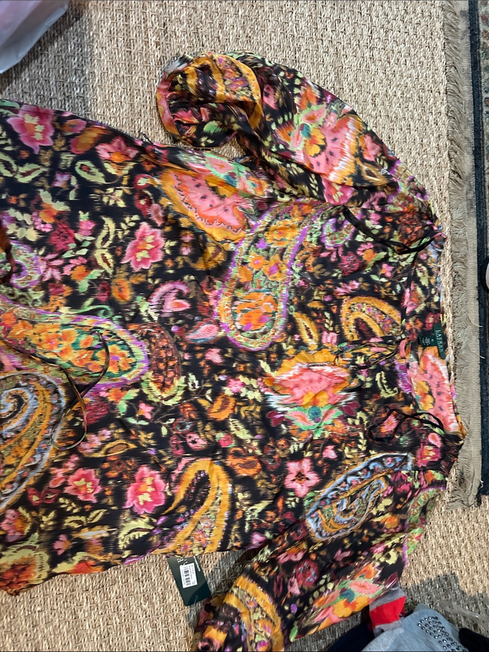 Ralph Lauren Black Paisley Floral Long-Sleeve Tunic
